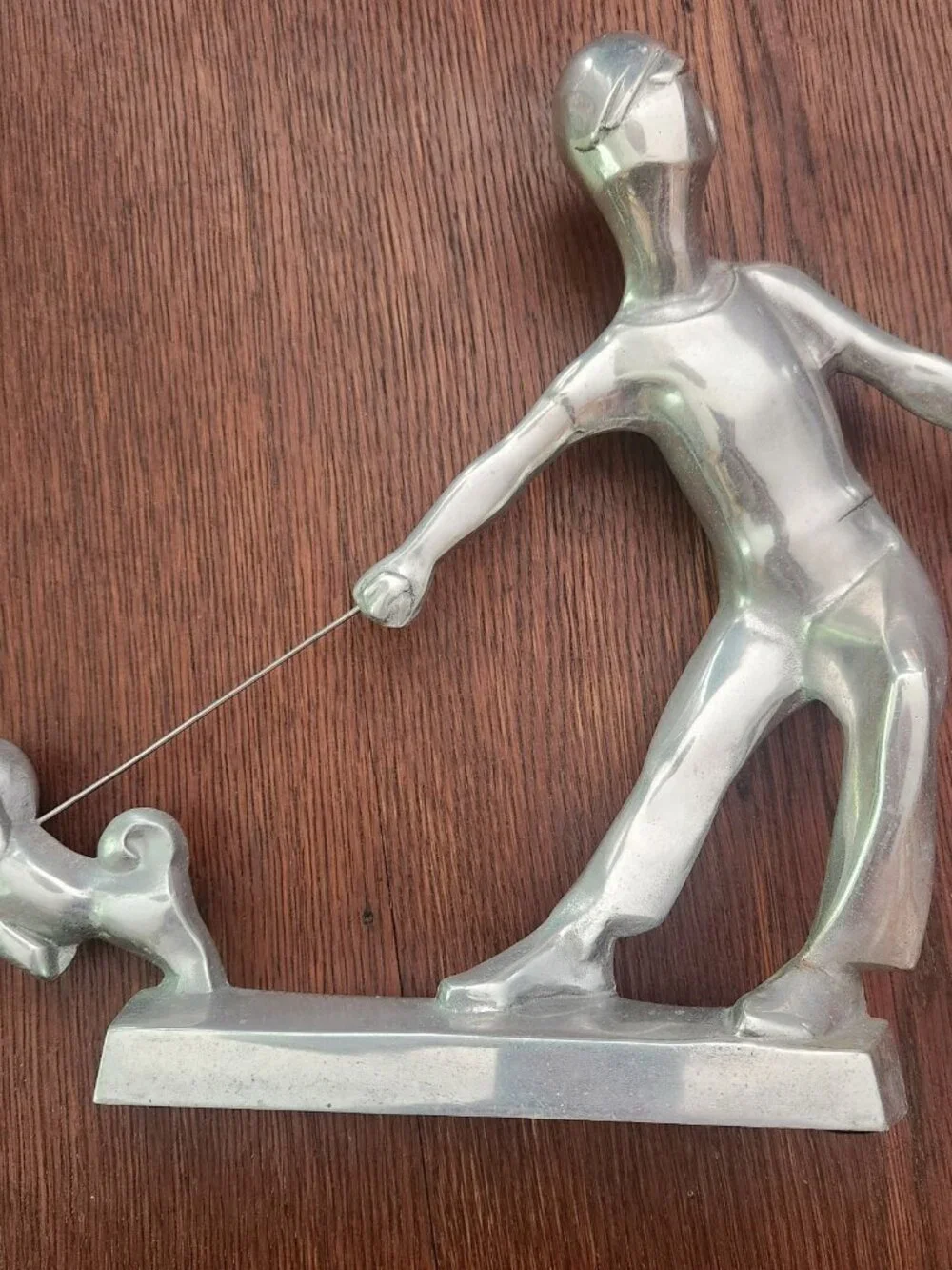 Vintage 1973 Chris Petersen Aluminum Sculpture Man Boy With Dog Mid Century MCM